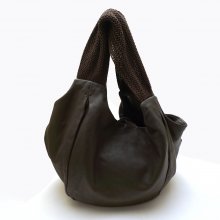 FAUSTO SANTINI ΓΚΡΙ ΔΕΡΜΑΤΙΝΗ ΤΣΑΝΤΑ ΜΕ ΚΑΦΕ ΠΛΕΚΤΑ ΧΕΡΟΥΛΙΑ 