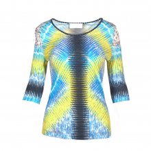 ΜΠΛΟΥΖΑ ΜΠΛΕ-ΚΙΤΡΙΝΑ-ΜΑΥΡΑ-ΣΧΕΔΙΑ 3/4-ΜΑΝΙΚΙ PETER PILOTTO