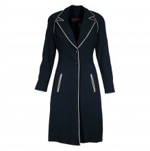 HARRIS & ANGELOS ΜΑΥΡΟ ΠΑΛΤΟ ΜΕ ΕΚΡΟΥ ΔΕΡΜΑΤΙΝΟ ΣΙΡΙΤΙ 