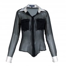 SALVATORE FERRAGAMO ΜΑΥΡΟ ΠΟΥΚΑΜΙΣΟ ΔΙΑΦΑΝΟ ΛΕΥΚΟΣ ΓΙΑΚΑΣ ΚΑΙ ΜΑΝΙΚΙΑ SIZE:IT40