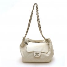 CHANEL ΛΕΥΚΗ ΔΕΡΜΑΤΙΝΗ ΤΣΑΝΤΑ ΩΜΟΥ 128756034